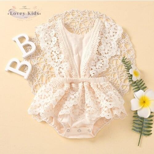 Baby Girl Bodysuit Toddler Lace Patchwork Sweet O Neck Sleeveless Backless Ruffle Newborn Kids Boutique Clothes One Piece