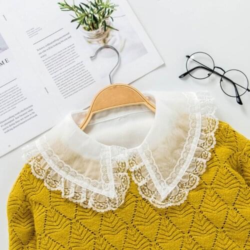 Korean Women Chiffon False Fake Collar Transparent Hollow Scalloped Lace Lapel Detachable Half Shirt Blouse Clothing Accessory