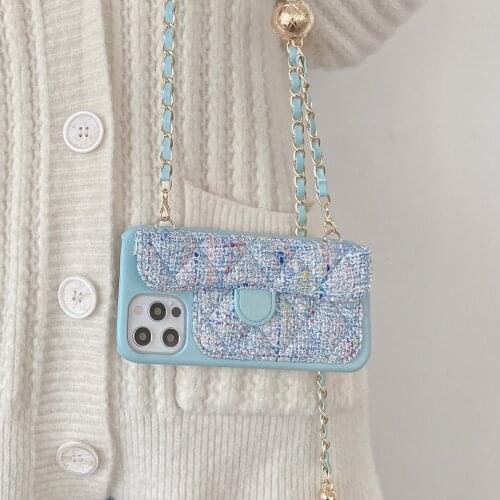 2021 CC Latest Card Pocket Adjustable Chain Strip Leather Case For iPhone 12 11 Pro Max 8 Plus XR XS Cover Phone Accessories Bag