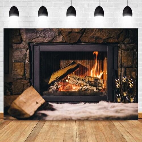 Laeacco Christmas Fireplace Flame Brick Wall Family Party Shoot Photo Photography Backdrop Photo Background For Photo Studio