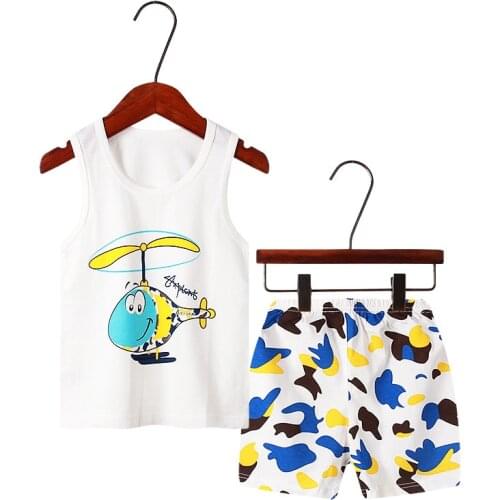 Summer Sleeveless Baby Boys 2 Pcs Tops+shorts Suits 100% Cotton Children Clothing T-Shirts Shorts Toddler Boy Clothes Cartoon