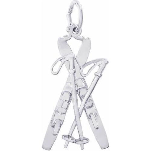 Metal Silver Ski Poles Pendant Charm Necklace Sport Skiing Snowboarding Gifts For Women