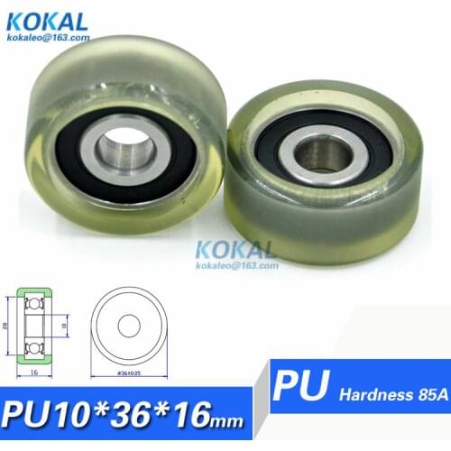 [PU1036-16] 1PCS low noise soft TPU 6200RS bearing roller wheel guide sliding door platen type PU rubber wheel pulley 10*36*16