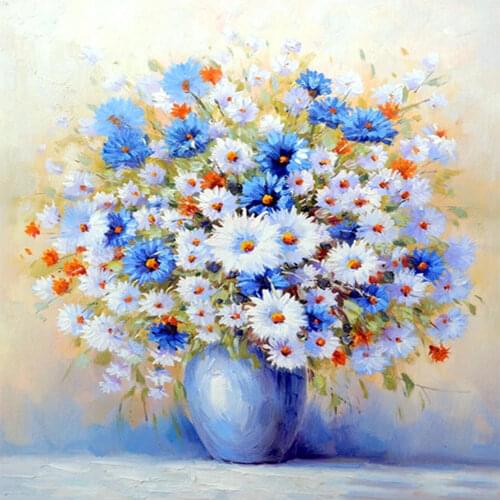 Still Life White & Blue Chrysanthemum Flower Vase Diamond Painting Round Full Drill DIY Mosaic Embroidery 5D Cross Stitch Gifts