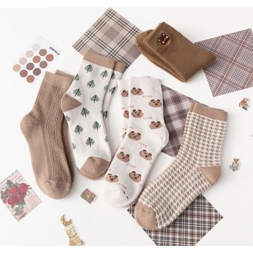 Korean thick wool cotton women girl crew socks autumn winter of Harajuku animal Bear striped sox brand lovely cute christmas