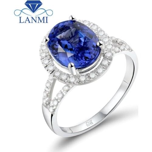 Simple Design Oval Shape 14K White Gold Natural Tanzanite Diamond Wedding Ring Gemstone Jewelry for Party WR0001