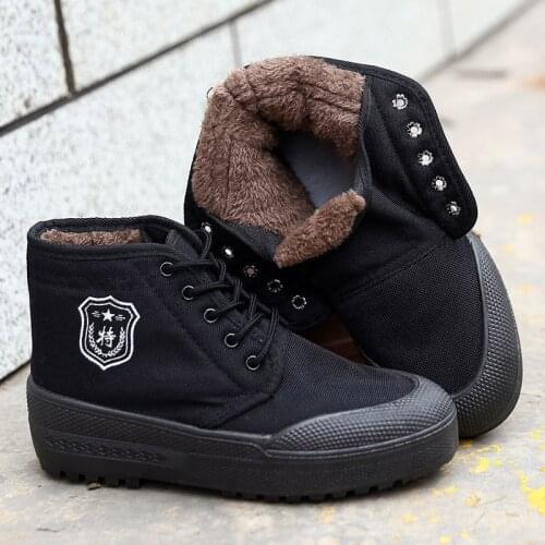 High-Top Mens Winter Plus Velvet Warm Canvas Camouflage Non-Slip Wear-Resistant Construction Site Labor Insurance Shoes Men