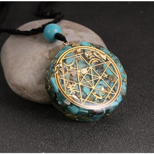 Round Statement Crystal Resin Orgone Pendant Necklace Chip Stone Turquoises Reiki Healing Chakra Jewelry Gifts For Men Women