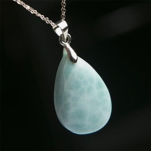Blue Genuine Natural Larimar Pendant Women Men Necklace Crystal Natural Stone Water Drop Bead Pendant 26*17*7mm