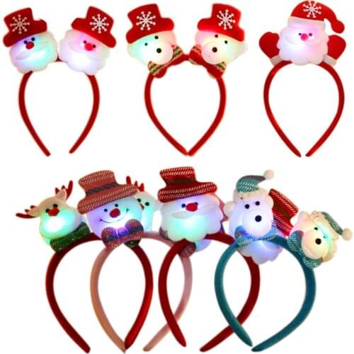 Lovely Christmas Headband Santa Reindeer Snowman Bear LED Light Headband Hair Band Lightening Double Head Xmas Decoration