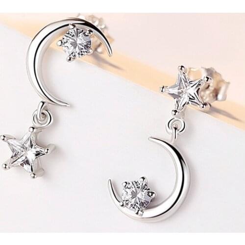 2019 moon Star asymmetrical luxury earrings for women ladies best friends aretes largos bridal korean fashion jewellery KED3250