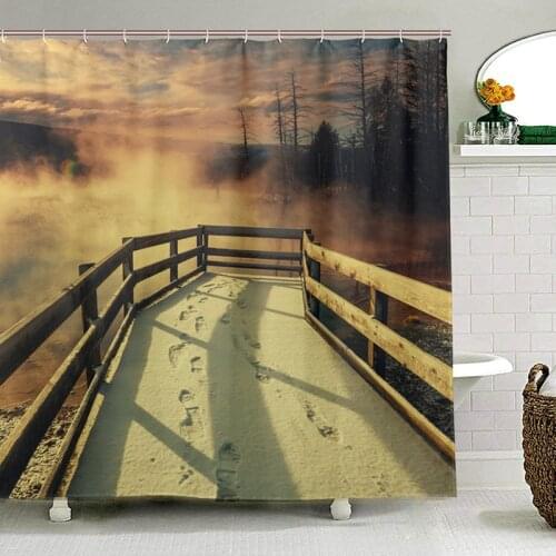 Mammoth Hot Springs Shower Curtain Landscape Waterproof Polyester Fabric Washable Bathroom Shower Curtain for Bath with 12 Hooks