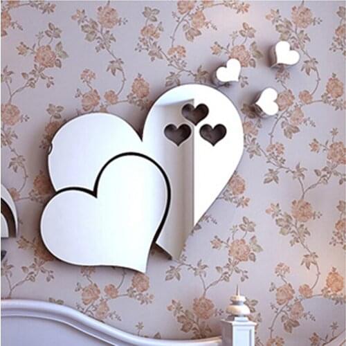 New Love Heart Mirror 3D Wall Stickers Self-adhesive Mirror Stickers Art Mural For Bathroom Room Decoration Wall Decals