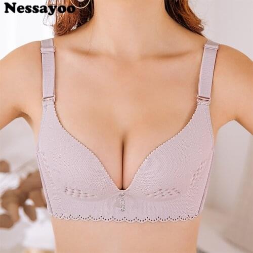 Women Push Up Seamless Bra Women 3/4 Cup Rimless Bra Wire Free ABC Cup 32-40 Ultra-Thin Breathable Hollow-out Seamless Sexy Bras