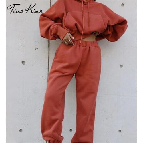 Women Tracksuit Fleece Pleated Hoodie Sets Solid Cropped Elastic High Waist Big Pockets Jogger Set 2021 Autumn Lady Causal Suit