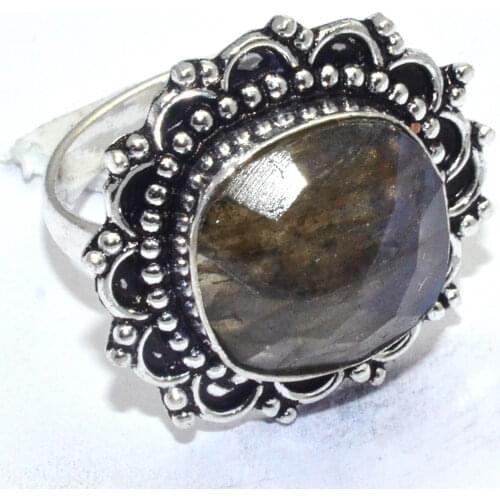 Genuine Labradorite Ring Silver , Hand Made Women Jewelry gift , Size: 7.5 , R7250
