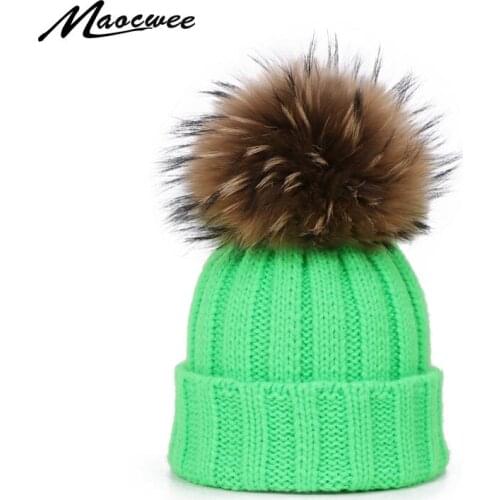 Winter Pom Pom Skullies Beanies For Women Men Real Fur Pompon High Quality Knitted Hats Outdoor Warm Thick Cindy Color Bonnets