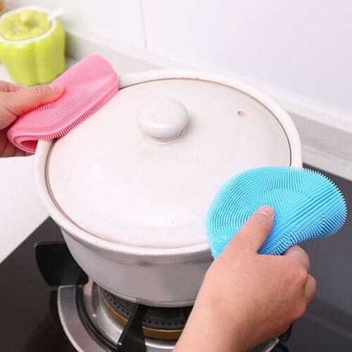 1pc Silicone Cleaning Brushes Gel Wash Bowl Pad Pot Brushes Multipurpose Antibacterial Mildew-Free Brush Kitchen Cleaning Tools