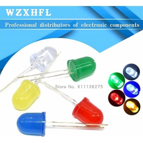 10Pcs F10 10MM LED Emitting Diode Red White Yellow Green Blue 3V DIY PCB Circuit Transparent Diffused Arduino Bulb