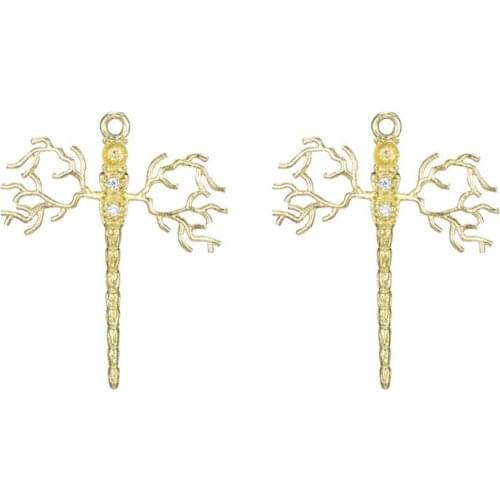 10pcs Drogonfly tree Branch Charms CZ Pendant High Quality Brass Metal Gold Silver Color DIY Dangle Hanging Earrings Making