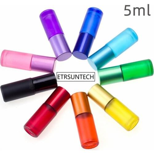 100pcs 5ml Frosted Thick Glass Perfume Roll on Bottle with Stainless Steel Ball Essential Oil Bottle F3742