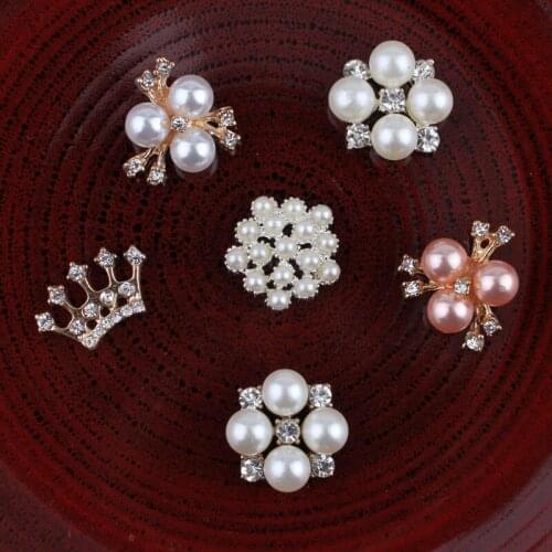 120PCS Handmade Vintage Metal Decorative Buttons Crystal Pearl Flower Center Alloy Flatback Rhinestone Buttons Craft Supplies