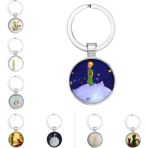 2021 The Little Prince and Fox Rose Logo Glass Cabochon Pendant Keychain Jewelry Gift