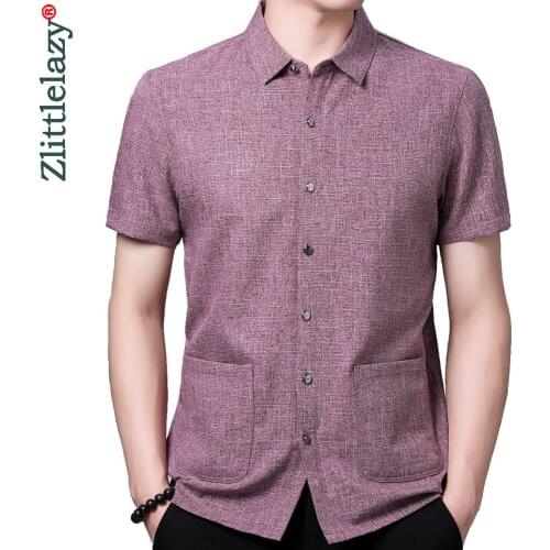 2020 Short Sleeve Men Social Shirt Summer Streetwear Casual Solid Pockt Shirts Dress Mens Slim Regular Fit Clothes Fashions 7071