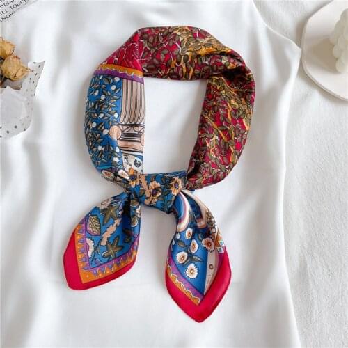 2021 Retro Square Scarf For Women Silk Shawl Tree Print Headband Foulard Hijab Head Wraps Lady Neckerchief Female Satin Bandana