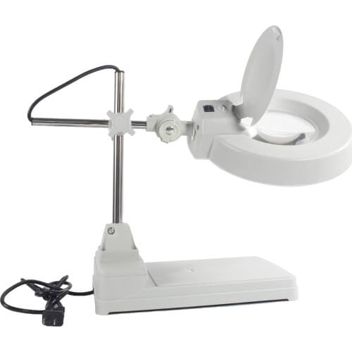 220V Desktop Illuminated Repairing Magnifier PCB Precision Parts Inspection Magnifying Glass with LED Light Liftable Table Loupe