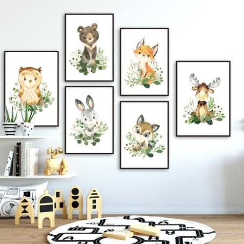 5D DIY Diamond Embroidery Green Leaves Bear Rabbit Fox Raccoon Nursery Wall Art Full Diamond Painting Nordic Kids Room Decor