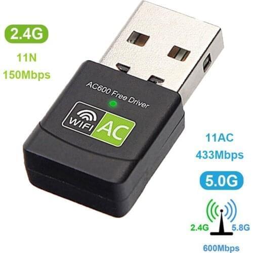 AC 600Mbps USB Wifi Adapter 5/2.4Ghz Dual Band with Antenna Dongle LAN 802.11ac/a/b/g/n for Windows XP Win 7 10 for Mac Vista