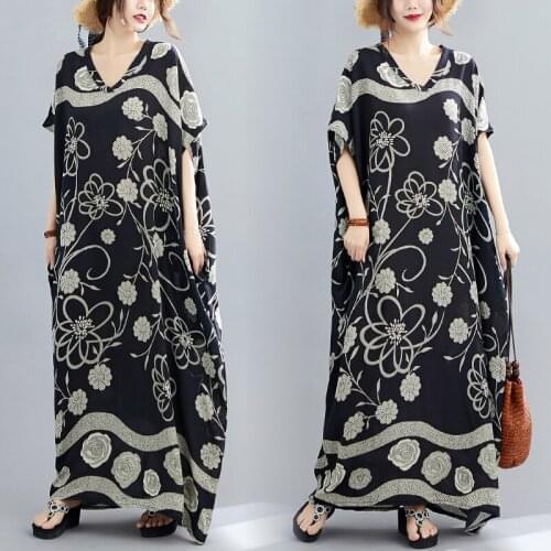 ARCSINX Oversized Womens Dress Plus Size 4XL 5XL 6XL Casual Black Long Dresses For Women Black Floral Sundresses Woman