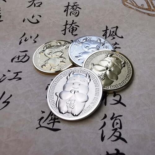 Бык символ года 2021 Non Magnetic Ox Gold Silver Coin Year of Ox Cattle Lucky Commemorative Coins Christmas Souvenir Gifts
