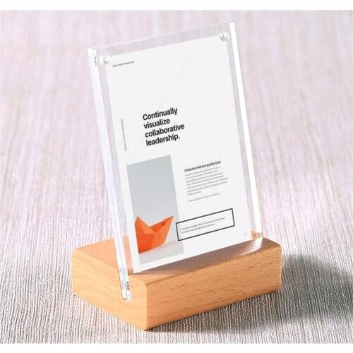 6x9cm Acrylic Frame Wood Desk Sign Holder Name Card Cover Merchandise Price Tag Display Stand
