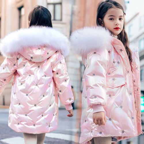 Xmas kids Winter Jacket For Girls Bright iridescent Thicken Girls Winter Coat Hooded Velour Winter Girls Jackets Outwear 3-12y
