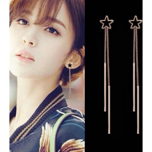 New Fashion Long Tassel Star Bar Back Post Hanging Drop Earring For Women Sweet Ear Line Jewelry Boucles d'oreilles Brincos Gift