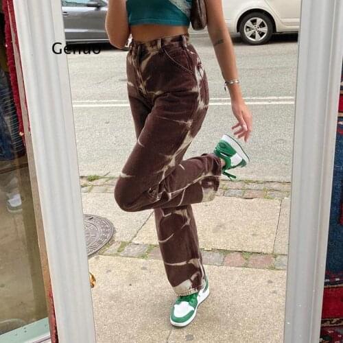 Tie Dye Print Y2K Baggy Jeans Joggers Women Streetwear Vintage Aesthetic Straight Denim Pants High Waist Mom Jeans Cuteandpsycho