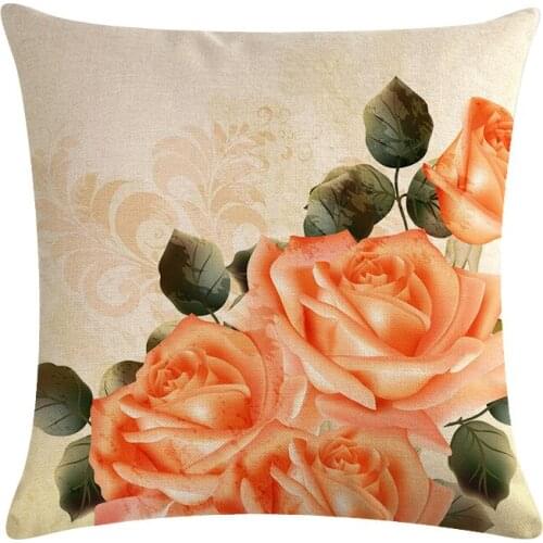 Elegant Peony Cushion Cover Fauxlinen Flower Decorative Pillowcase Home Living Room Calssic Decor for Sofa Couch Bedroom 45x45cm