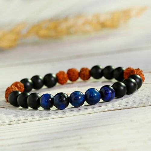 Ethnic Vajra Bodhi Rudraksha Yoga Bracelet Homme Tibetan Meditation Tiger Eye Stone Beads Bracelet Mala