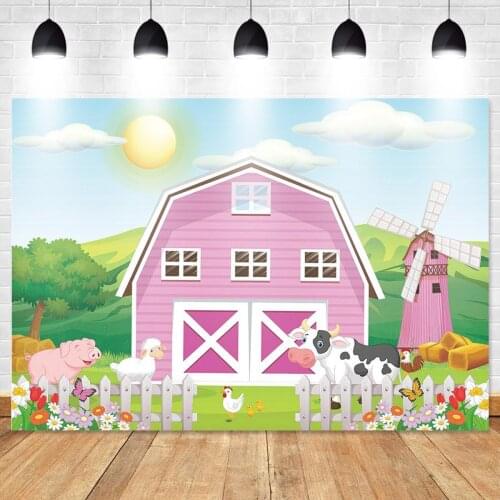 Farm Theme Backdrop Children Photography Backdrops Pink Barn Animals Barnyard House Baby Birthday Party Backdrop Photo Studio