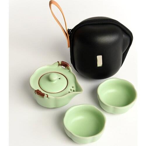 [GRANDNESS] Ruyao Tea Set Include 1 Pot 2 Cups High Quality Gaiwan Ceramic Teapot Cup Portable Travel Kung Fu Tea Set