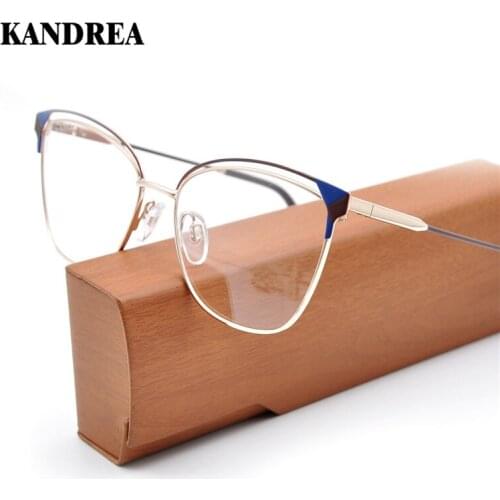 KANDREA 2021 Vintage Metal Eyeglasses Women Big Frame Glasses Retro Cat Eye Optical Eyewear Nerd Clear Lens Female Spectacles