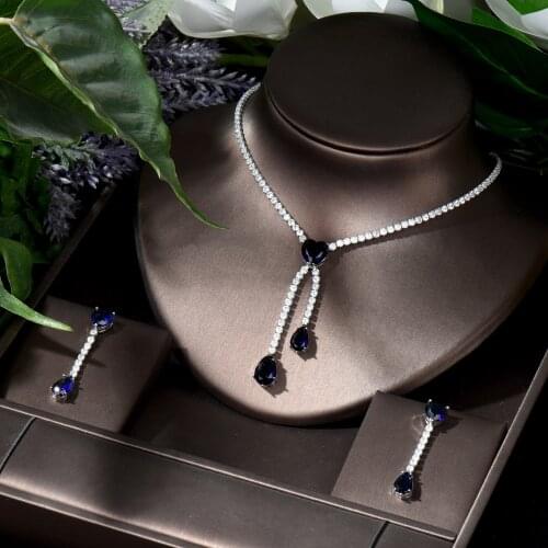 HIBRIDE Bling Cubic Zirconia Water Drop Women Wedding Necklace Earrings Set Trendy African Nigerian Bridal Jewelry Sets N-606