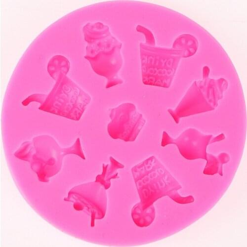 Beverage cup shaped 3D Reverse sugar molding Food Grade silicone mould polymer clay molds chocolate cake decoration tools F-0430