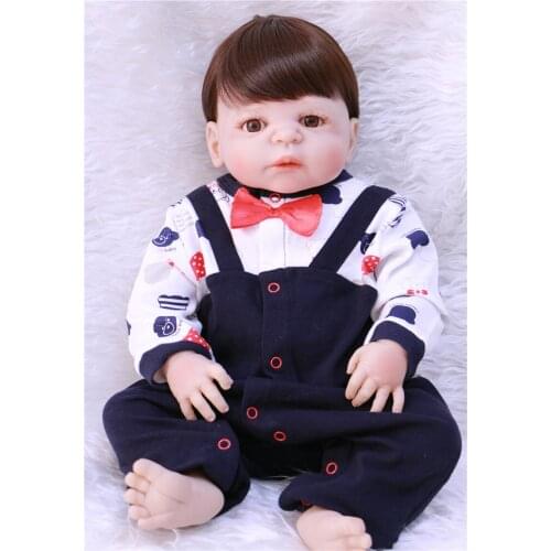 22" boy Doll Reborn sof full Silicone Reborn baby dolls brown hair girl doll children Play House Toys bebe real reborn bonecas