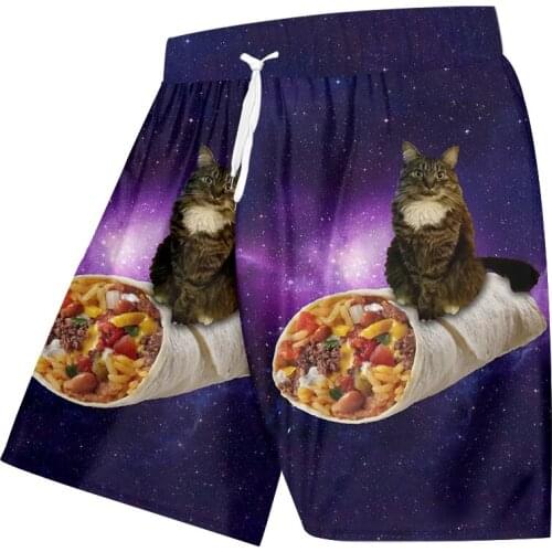 UJWI Summer New Galaxy Cute Kitty Shorts Starry Pants Big Cat Spaceship Food 3D Printing Oversized Sports Mens Wholesale 5XL