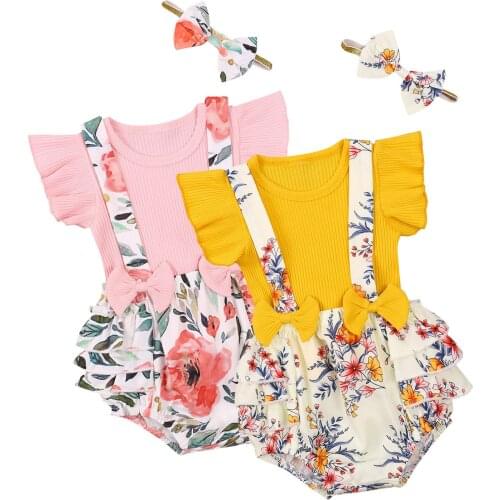 Citgeett Summer Infant Baby Girls Casual Suit Sweet Solid Fly Sleeve T-shirt and Suspender Shorts Headband Clothes Set