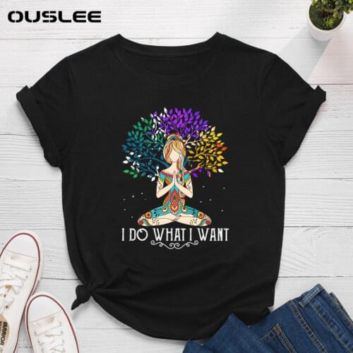 Ouslee Summer Womens Plus Size Cotton T-Shirt Romance Colorful Tree Girl Shirt O-Neck Short Sleeve Tees Shirts Casual Black Top