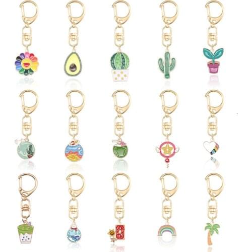 DIY Cute Cartoon Keychain For Women Girl Pendant Multicolour Multiple Styles Plant Key Ring Lovely Chain Belt Mothers Day Gift